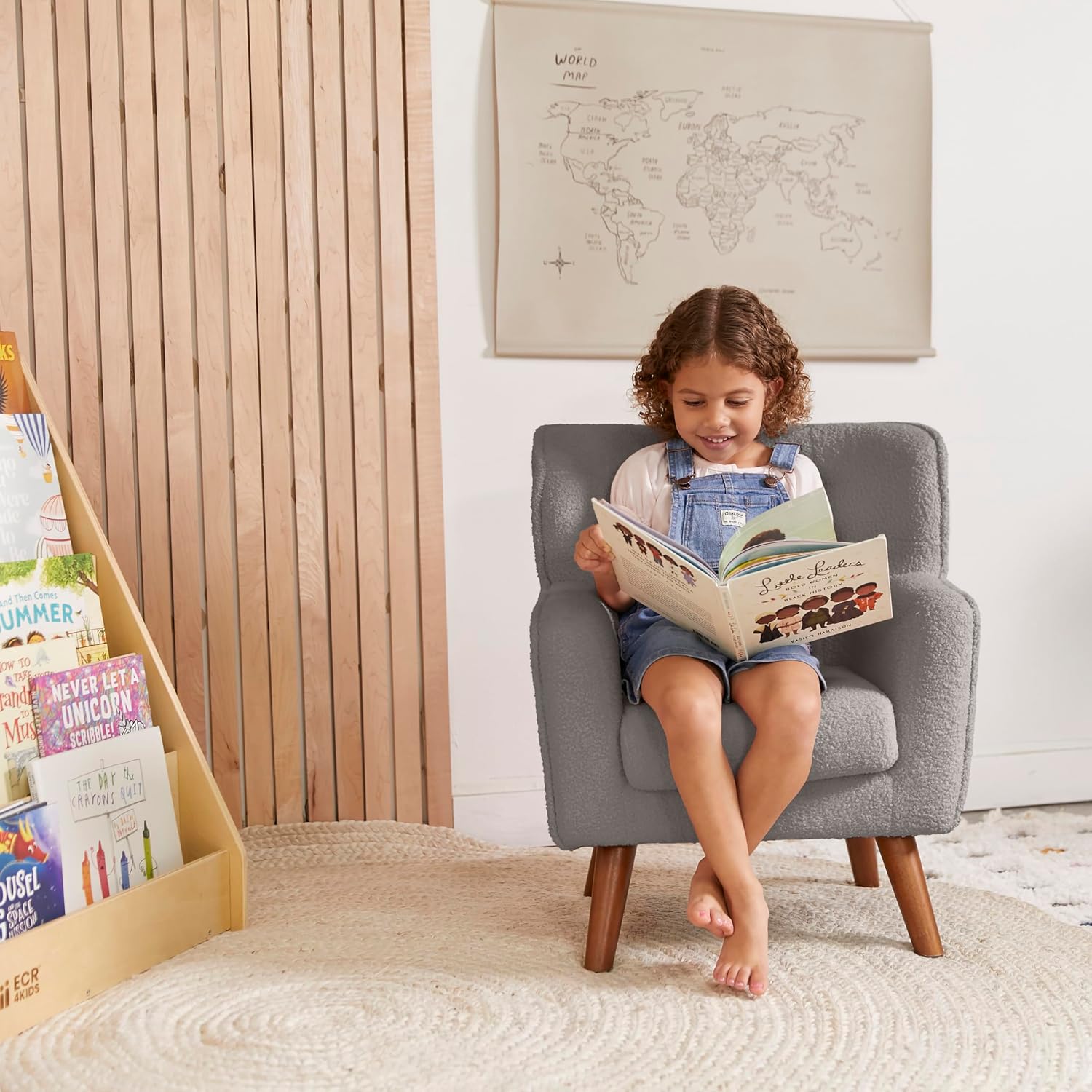 ECR4Kids Mila Sherpa Toddler Arm Chair with Removable Wooden Legs, Kids Furniture, Grey
