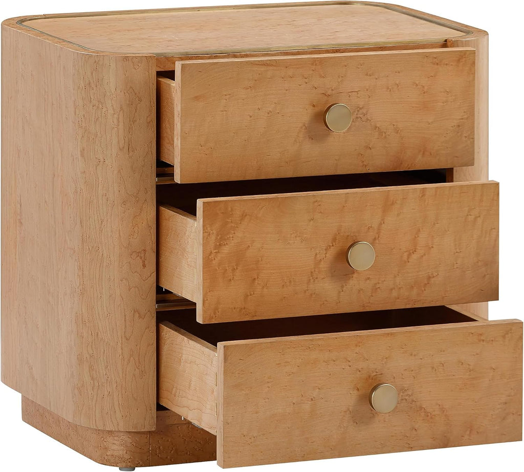 Tov Furniture Abigail Natural Birdseye Maple 3-Drawer Nightstand