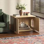 31.5" Oak Cat Litter Box Enclosure Furniture, Large Decorative Hidden Litter Box Cabinet, Fluted Modern Bohemia Kitty End Table for Living Rooms, Entryways, or Bedrooms