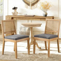 Rattan Dining Chairs Set of 2, French Country Cane Back Upholstered Kitchen Chairs, Solid Wood Farmhouse Side Chairs, Dark Gray
