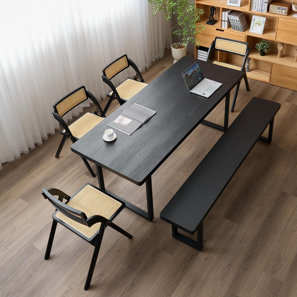 70in Black Solid Wood Dining Bench - Sturdy Metal Legs & Rounded Safety C...