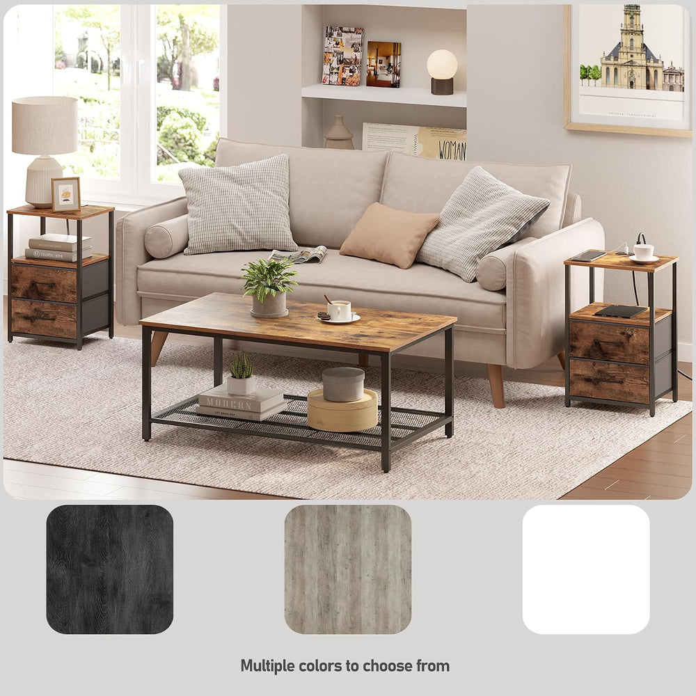 TUTOTAK Nightstands Set of 2, End Table with Charging Station