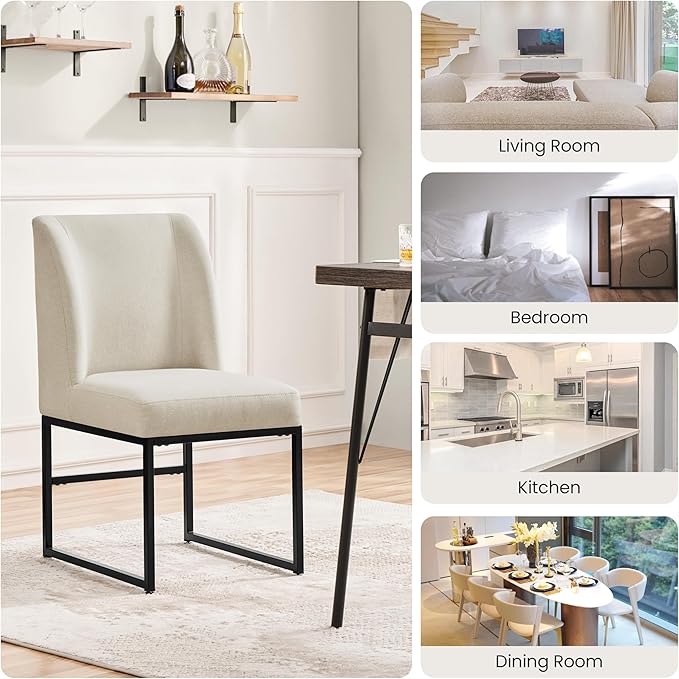 Yaheetech Upholstered Dining Chairs Set of 4 Modern Kitchen Chairs with Mid Back Padded Seat and Metal Legs for Dining Room, Living Room, Restaurant, Armless Design, Beige