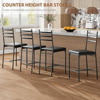 GarveeHome Bar Stools Set of 4, Counter Height Bar Chairs with Back and Thick Cushion, Upholstered Dining Chairs with Padded Seat, Barstools for Kitchen Island, Bar, Dining Room, Retro Black