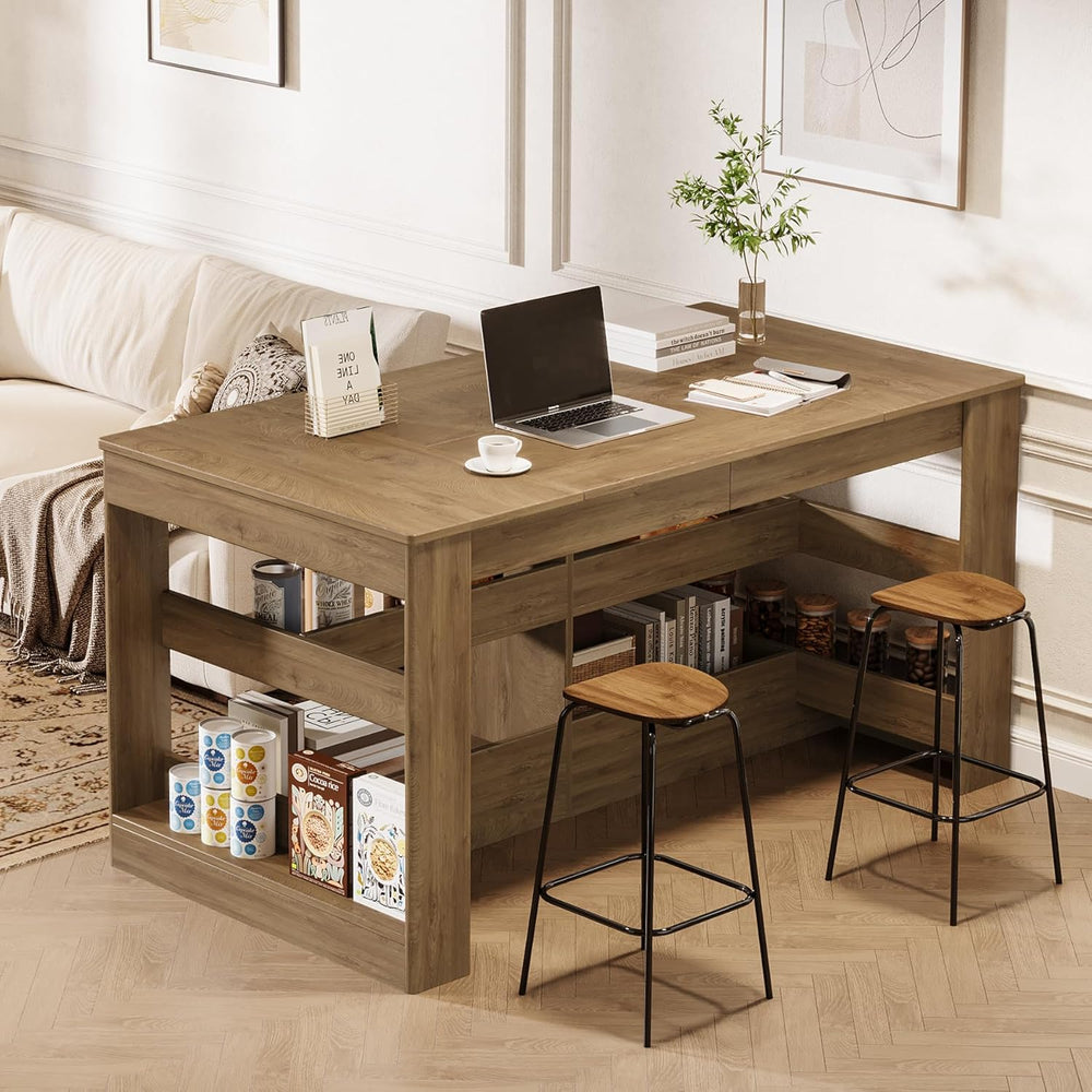 Tribesigns 63 Inch Kitchen Island with Seating and Storage, 3-Tier Farmhouse ...