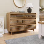 3 Piece Bedroom Set, Dresser and Nightstand Sets, Fluted 6 Drawer Dresser and Nightstand Set of 2, Wood Wide Chest of Drawers Storage Organizer Cabinet Set, Natural Oak