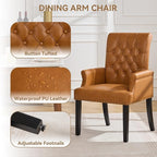 PU Leather Dining Chair with Arms, Upholstered Tufted High Back Dining Room Chairs, Accent Armchair with Solid Wood Leg and Nailhead Trim, Kitchen Dining Living Room, Brown