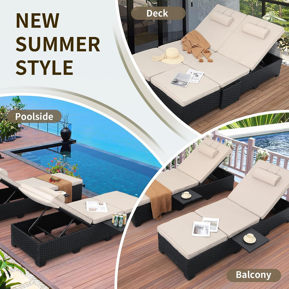 WAROOM Outdoor Chaise Lounge Chairs for Outside Patio Furniture Set of 2 Wick...