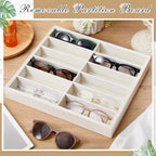 2 Pcs Sunglass Organizer Trays Glasses Stackable Jewelry Trays Sunglass Organizer Display Box (12 Grids,Beige)
