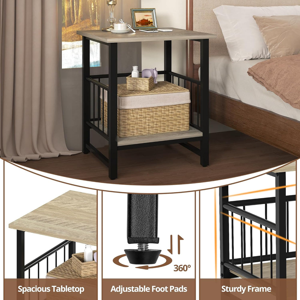 EazeHome 18" Square End Table with Storage Shelf, 2 Tier Rustic Side Tab...