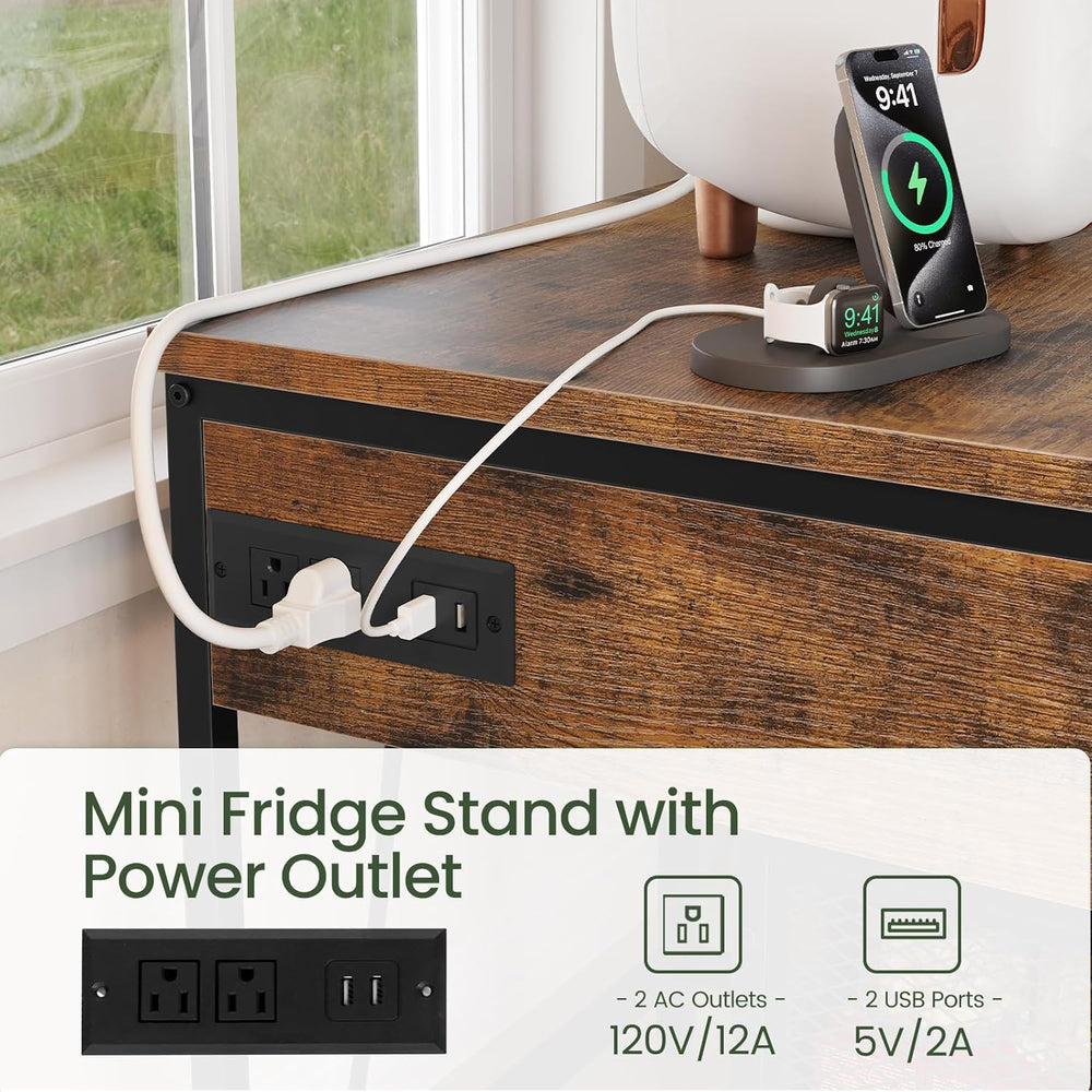 CHOEZON Mini Fridge Stand with Power Outlet, Large Side Table with 2AC and 2 ...