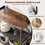 Coffee Bar, Bakers Rack with Storage, 25.6 Inches Microwave Stand, 5 Tier Kitchen Shelves Appliance Storage, 12 S Hooks Large Coffee Station for Spices, Pots and Pans, Rustic Brown