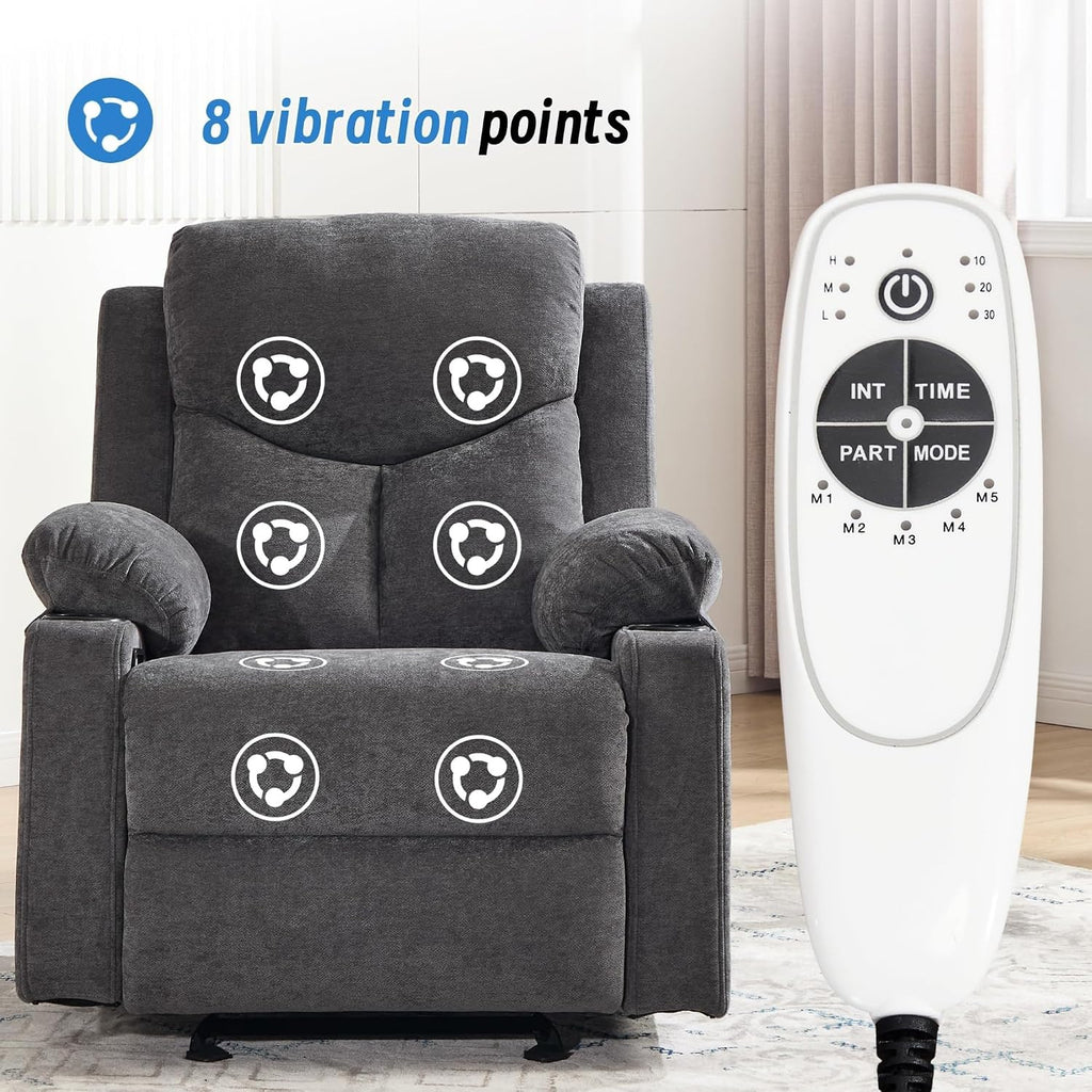 Overstuffed Velvet Electric Rocker Recliner Chair with 8 Point Vibration Massage Glider Recliner Sofa Featuring Cup Holders for Living Room Bedroom