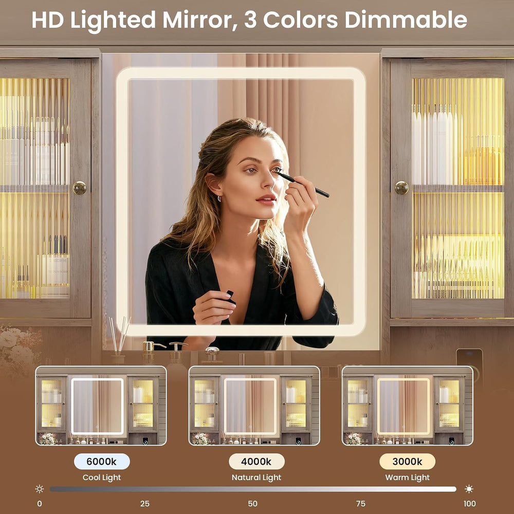 MSmask Vanity Desk with LED Mirror & 3 Color Modes, Large Makeup Vanity w...