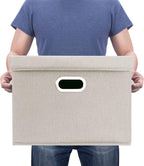 TYEERS Large Storage Bins with Lids, Collapsible, Washable, Fabric Storage Boxes for Organizing, 17.3x11.8x11.4 inches, 3 Pack, Beige
