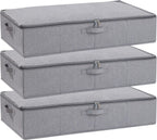 Underbed Storage Organizers, 31.5 x 15.7 x 5.9 Inch Container Bags with Lids, Storage Boxes With Handles for Blanket, Pillows, Shoes, Grey, 3 Pack