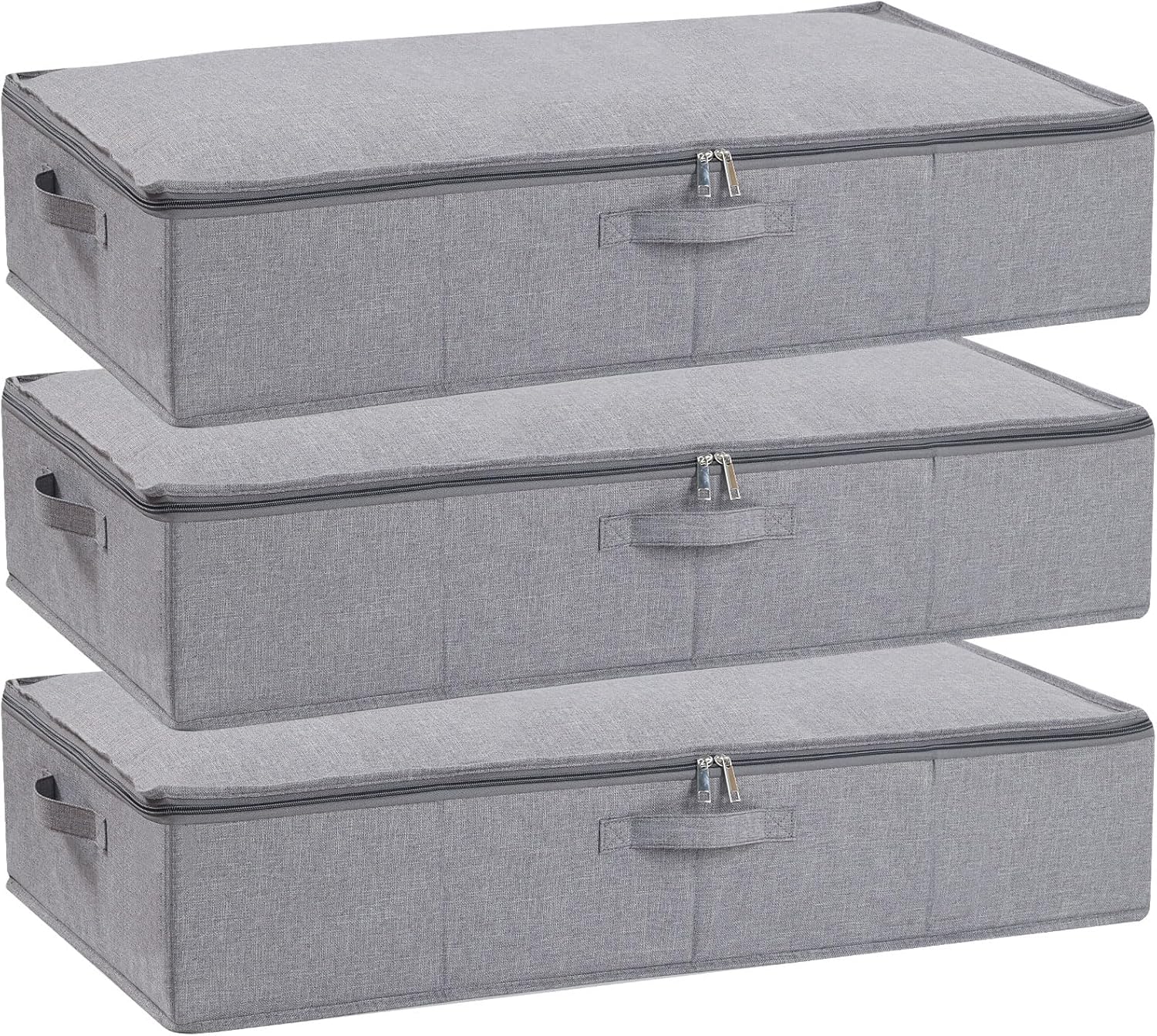 Underbed Storage Organizers, 31.5 x 15.7 x 5.9 Inch Container Bags with Lids, Storage Boxes With Handles for Blanket, Pillows, Shoes, Grey, 3 Pack