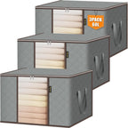 BALEINE 3 Pack Clothes Storage Bags, 16 Gallon Storage Containers with Reinforced Handle, Sturdy Zipper, Closet Organizer for Blanket, Comforter, Pillow, Bedding (Grey, 3 Pack)