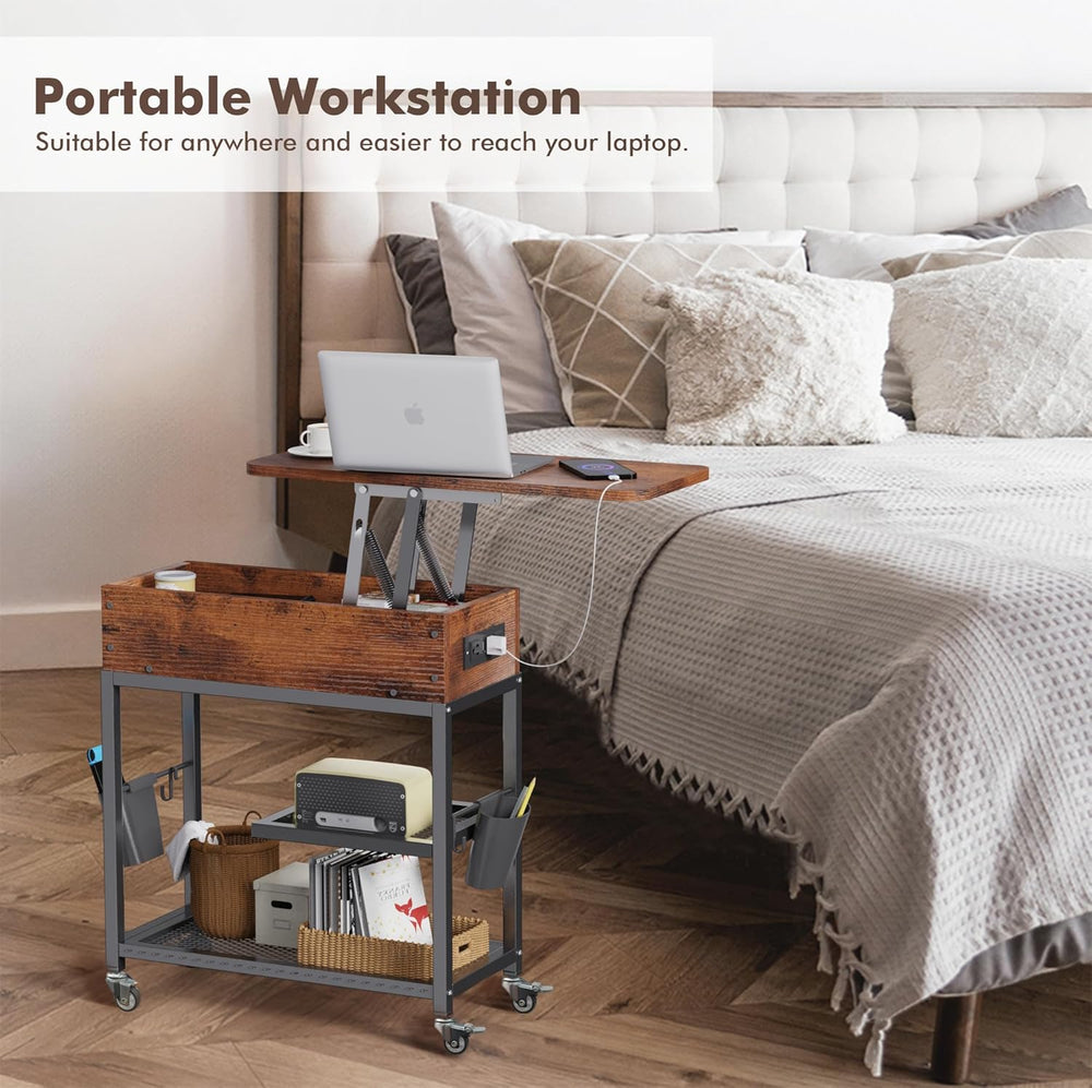 Colima Lift-Top Side Table with Charging Station - Mobile End Table with USB ...