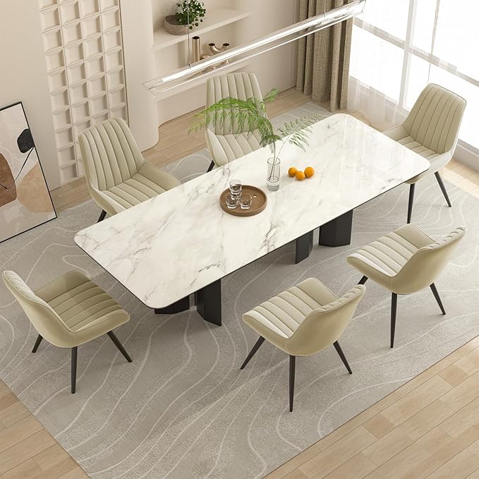 Nalupatio Modern Dining Chairs Set of 6, Cushinoned Fabric Dining Room Chairs with Soft Back, Upholstered Comfy Side Chairs with Metal Legs for Kitchen, Khaki