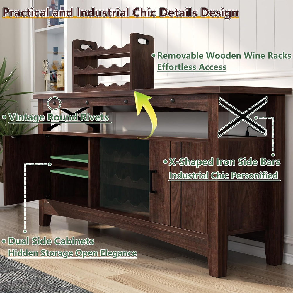 Farmhouse Coffee Bar Cabinet, Liquor Cabinet Bar for Home, Wine Bar Cabinet w...