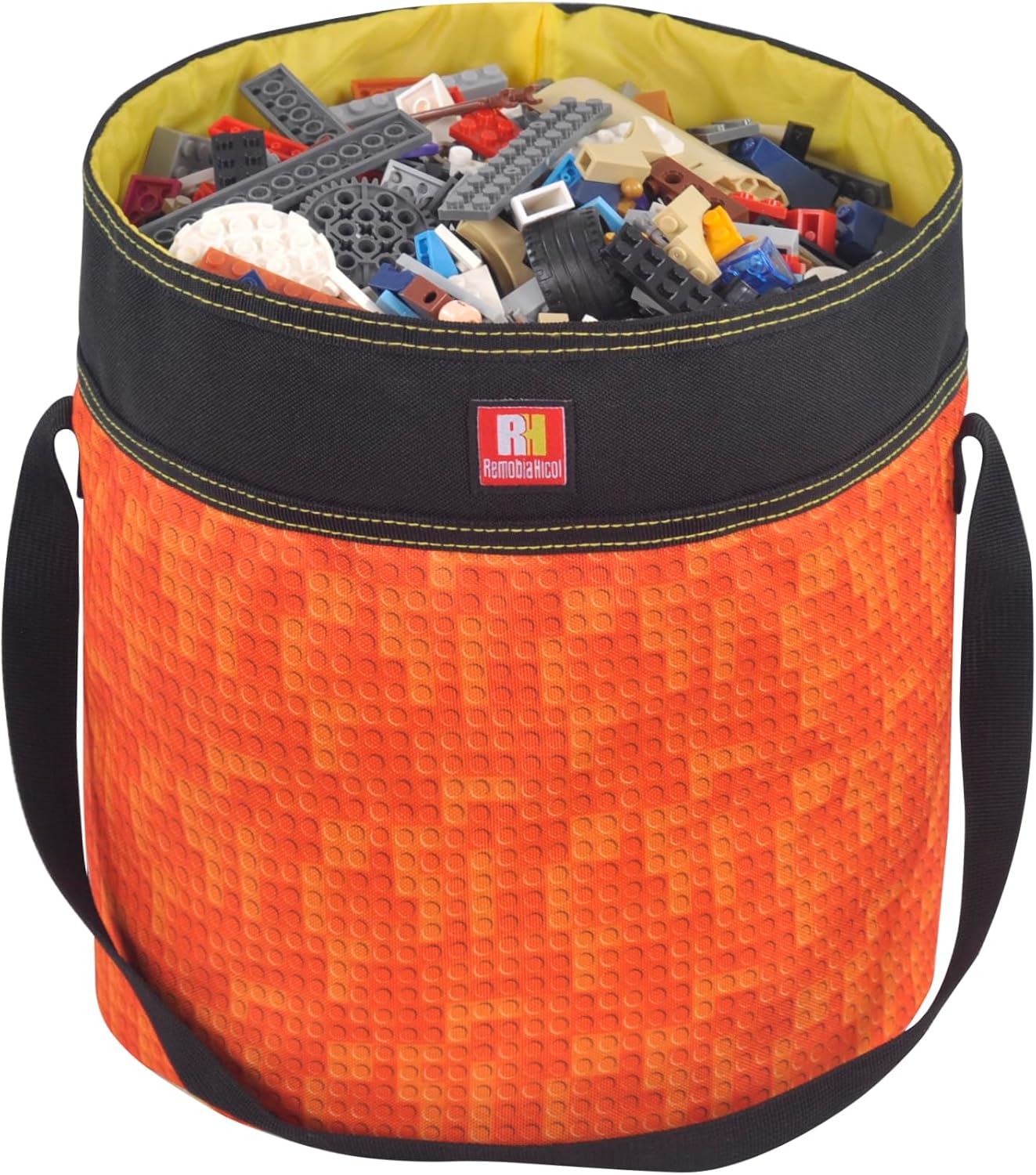Toy Storage Organizer Basket Bag with Drawstring for Buliding Bricks, Blockets,Puzzles,Playroom Cinch Bucket Carrying Bag with Handle (Orange)