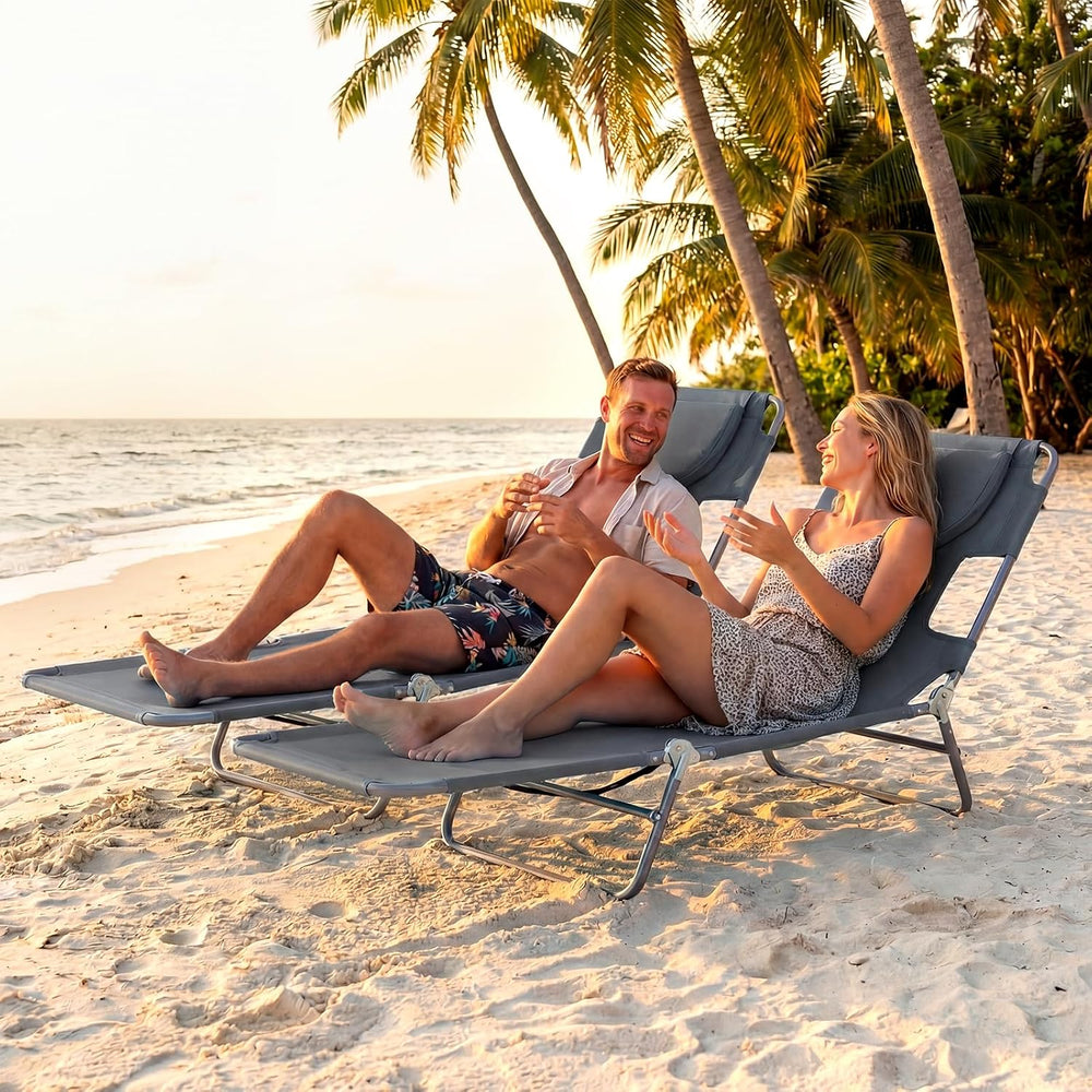 Goplus Tanning Chair, Portable Lightweight 10.5LBS Beach Lounger with Face Ar...