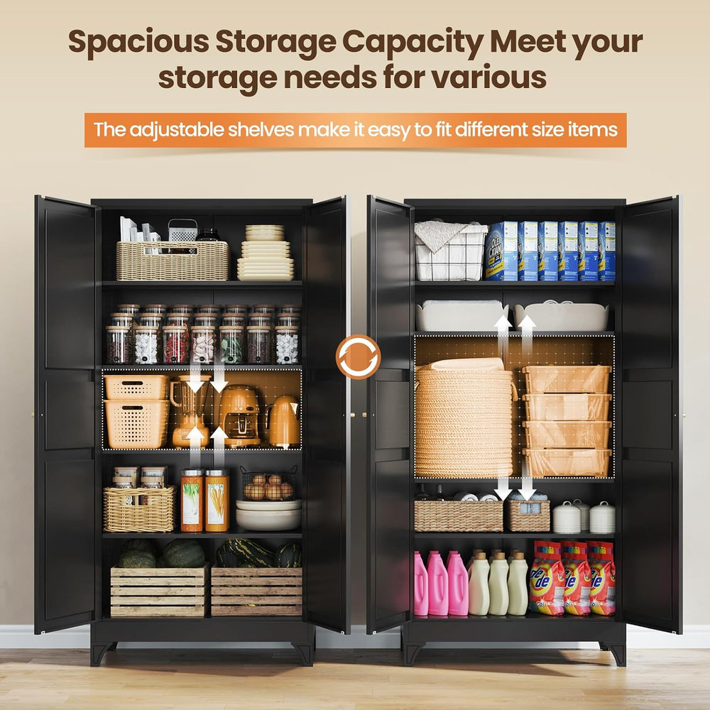 Yizosh Metal Pantry Cabinet, 75" Kitchen Pantry with 2 Door and 4 Adjust...
