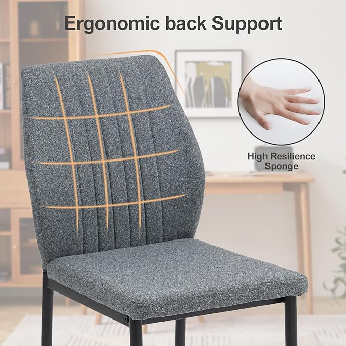Dining Chairs Set of 4, Upholstered Wooden Dining Room Chairs, Mid Century Modern Fabric Kitchen Chair with Metal Legs Chenille Fabric for Kitchen/Restaurant/Hotel- Dark Gray (Only Chairs)