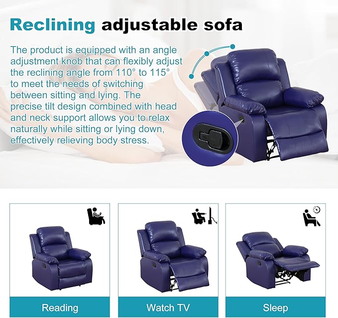 Recliner Sofa Set Couches for Living Room Chair Semi PU Fabric Living Room Furniture Sets, Adjusted Reclining Couch Furniture Sofa Set for Theater Seating, Dark Blue