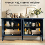 RoyalCraft 59" Buffet Cabinet with Storage, Vintage Sideboard with Adjustable Shelves & Carved Handle, Mid Century Modern Painted Credenza Coffee Bar for Kitchen, Dining Room, Navy Blue