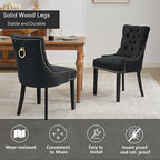 Modern Leisure Linen Dining Chairs Set of 6, Upholstered Dining Chair with Solid Wood Legs, Mid-Century Dining Room Chairs with Pull Ring and Tufted Backrest, Black
