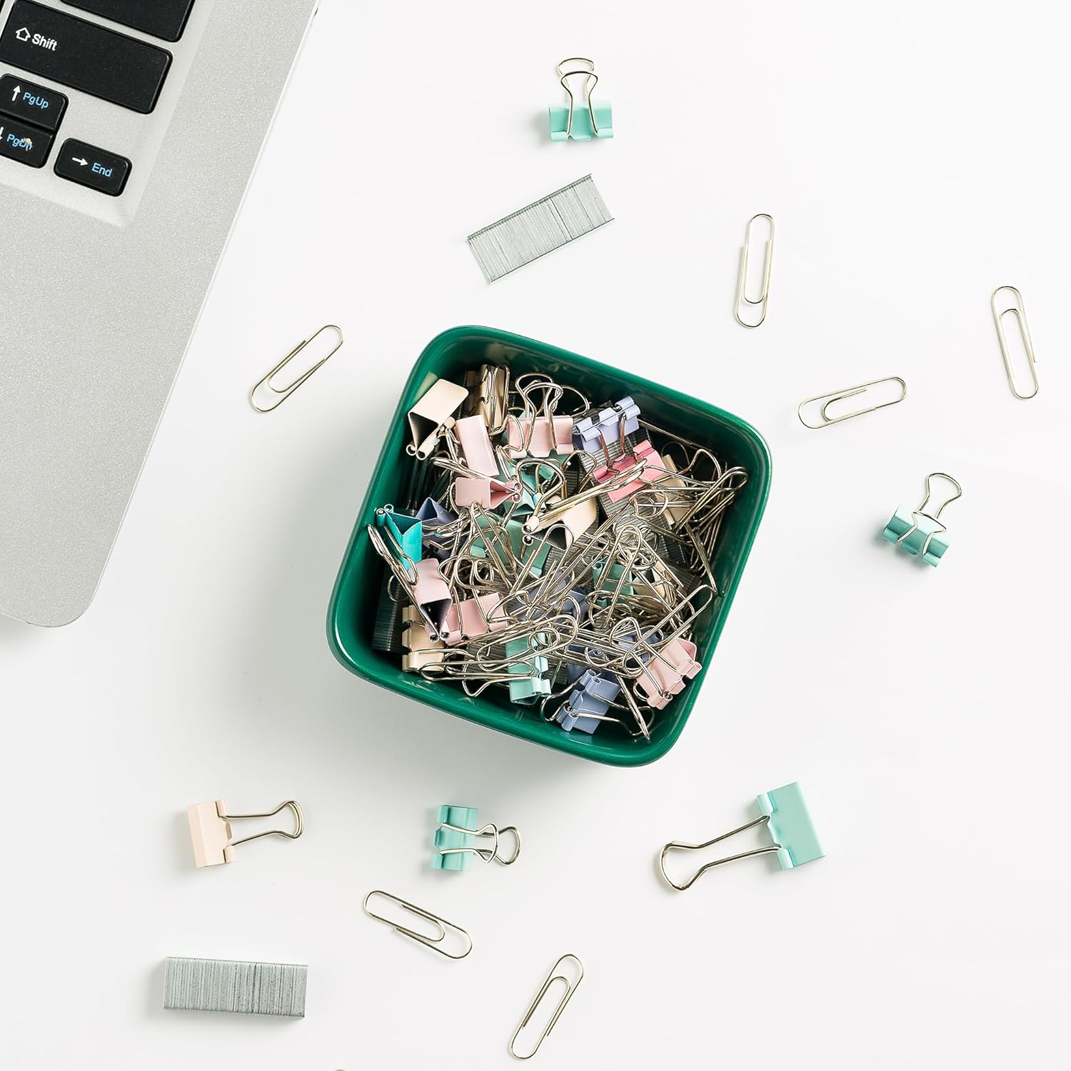 Ceramic Paper Clip Holder for Desk Cute Binder Holder Paperclip Holders for Office Paper Clips Dispenser Organizer desk décor (green)