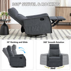 Trustyue Swivel Rocker Recliner Chair, 360° Swivel Recliner with Heat and Massage, Rocker Recliner Nursery Glider Chair with Side Pockets for Living Room (Grey, Fabric)