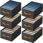 Closet Organizers and Storage - Fabric Clothes Organizer with Handles, Foldable Jeans Organizer for Clothes, Drawer Organizer for Shirts, Bra, Sweater, Scarf, 6 Pack, Black