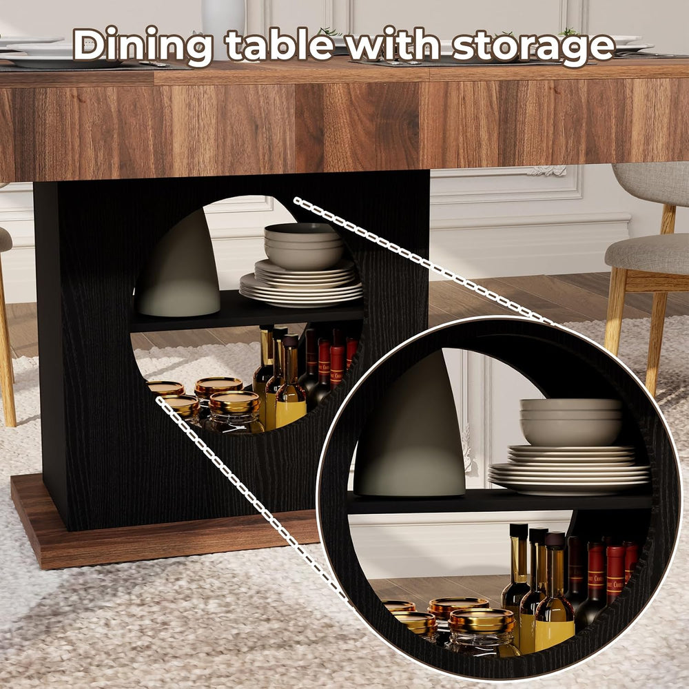 55" Dining Table for 4 to 6 People, Farmhouse Wood Dinner Table with Dra...
