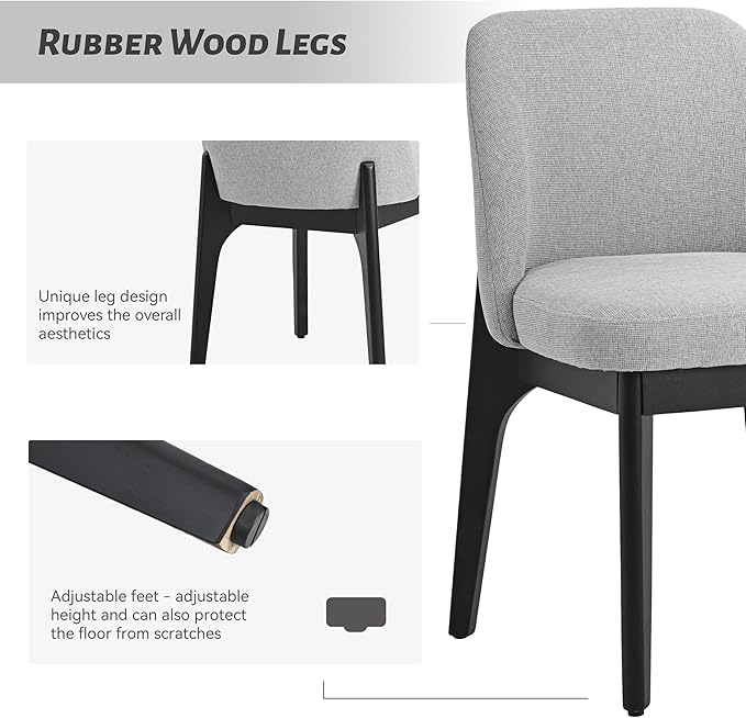 VKNOW Wooden Dining Chairs Set of 6, Upholstered Dining Room Chairs with Rubberwood Legs and Padded Seats, Kitchen Chairs for Restaurant Kitchen Living Room, Grey