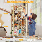 Stuffed Animal Storage with Net Wooden Toy Storage Organizer Stuffed Animal Zoo Storage with Lockable Wheels for Toddler Rooms, Playrooms & Bedrooms (2-Layers)