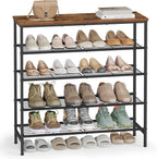 VASAGLE Shoe Rack, Shoe Storage Rack for Closet, Entryway, Living Room, Free Standing Metal Organizer Shelf, 5 Tiers, 11.8 x 29.5 x 34.3 Inches, for 18–24 Pairs, Rustic Brown and Ink Black ULBS050KD01