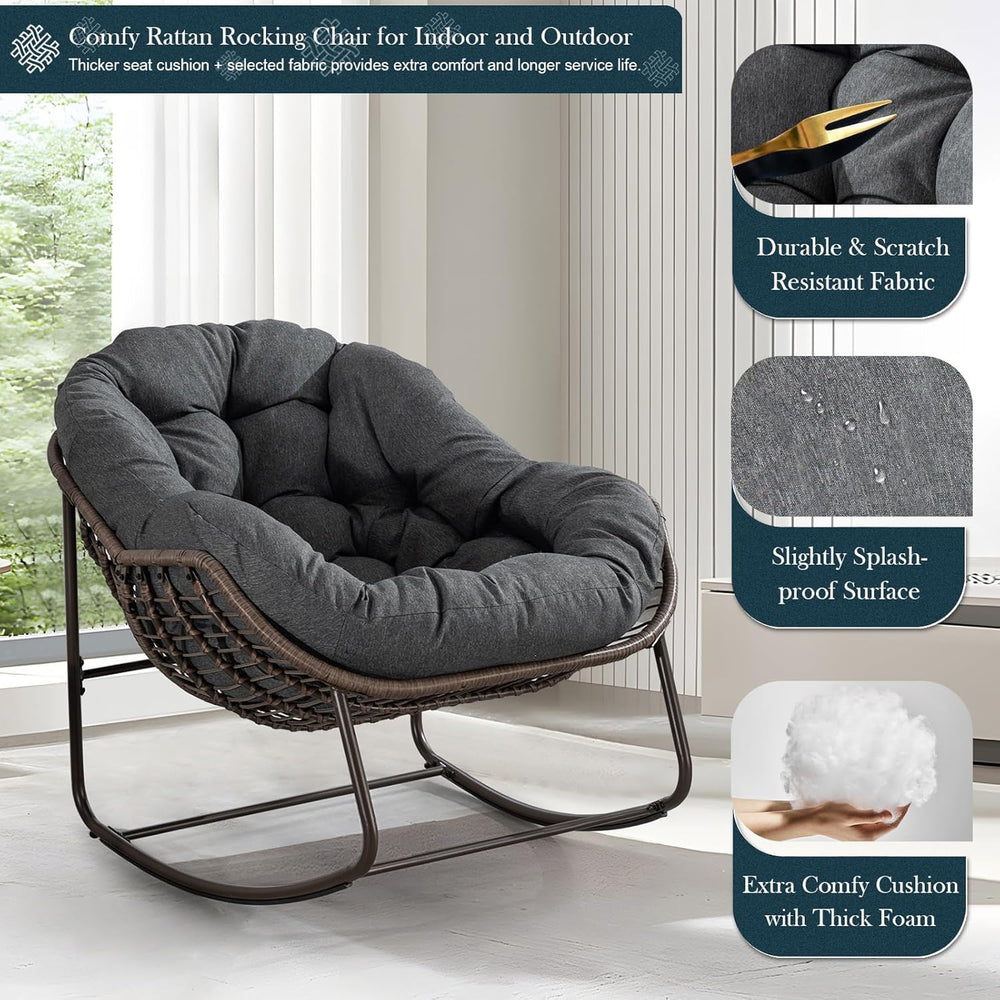 Outdoor Rocking Chair Set of 2, Patio Oversized Wicker Egg Rocking Chair, Ind...