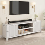 IDEALHOUSE Fluted TV Stand for 80 inch, Modern Entertainment Center with Adjustable Shelves, White TV & Media Cabinet 2-Tier Storage for Living Room Bedroom
