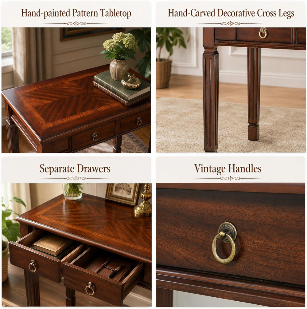Cherry Walnut Writing Desks with Drawers, 31.5" Mid-Century Modern Compu...