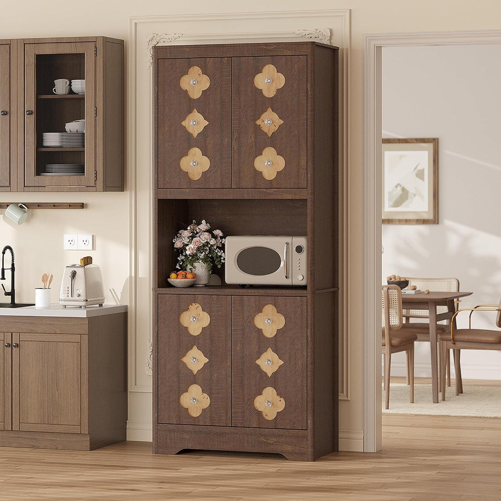 IDEALHOUSE Mid Century Modern Kitchen Pantry Cabinet, 72" Tall Storage C...
