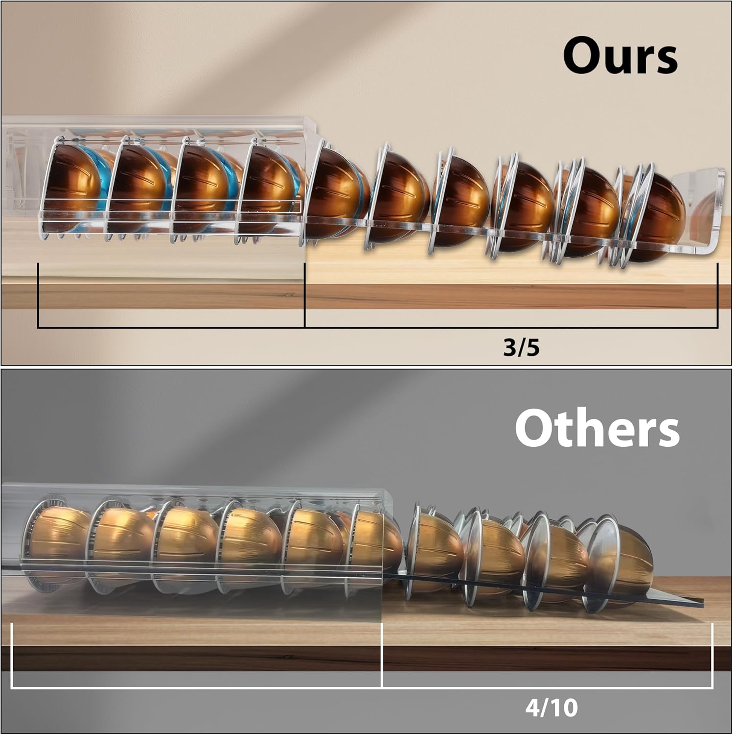 Clear Acrylic Coffee Pod Drawer for Nespresso Vertuo – 40-Pod Double-Sided Pull-Out Organizer