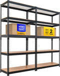 HOMEDANT 5 Tier Storage Shelves Adjustable Laminated Boltless Garage Metal Shelving Unit Heavy Duty Utility Rack Shelf Warehouse Pantry Closet Kitchen (2, (M) 35.9" W, Black)