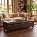 51" Dark Brown Leather Storage Ottoman for Living Room | End of Bed Storage Ottoman Bench, Faux Leather Upholstered Ottomans with Hinged Lid, Rectangle Bench for Entryway&Bedroom