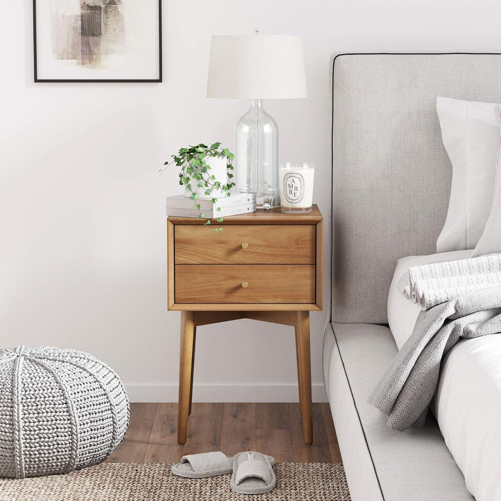 Nathan James 32704 Harper Mid-Century Oak Wood Nightstand with 2-Drawers, Sma...