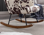 Shunzhi Modern Nursery Rocking Chair with Armrest, Upholstered Lazy Chair Tufted Side Chair Padded Reading Chair Comfy Club Chair Accent Chair for Living Room Bedroom Office Small Spaces, Cow