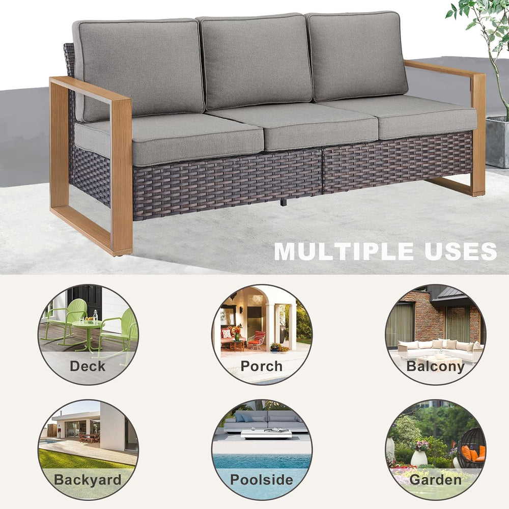 Rilyson Outdoor Couch Wicker Patio Sofa, Rattan Patio Furniture Sofa with Stu...