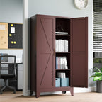 Baborokic 61H Metal Storage Cabinet with 2 Doors and Adjustable Shelves,Farmhouse Storage Cabinet with Barn Doors,Pantry Storage for Home,Office,Dining Room,Kitchen(Burgundy)